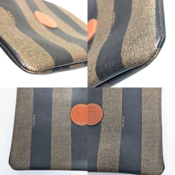FENDI Pequin Stripe Zipper Pouch Clutch - Picture 7 of 10